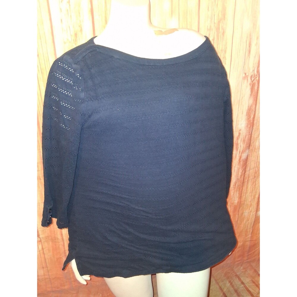 Talbots Navy 3/4 Sleeve Eyelet Blouse Sz XL